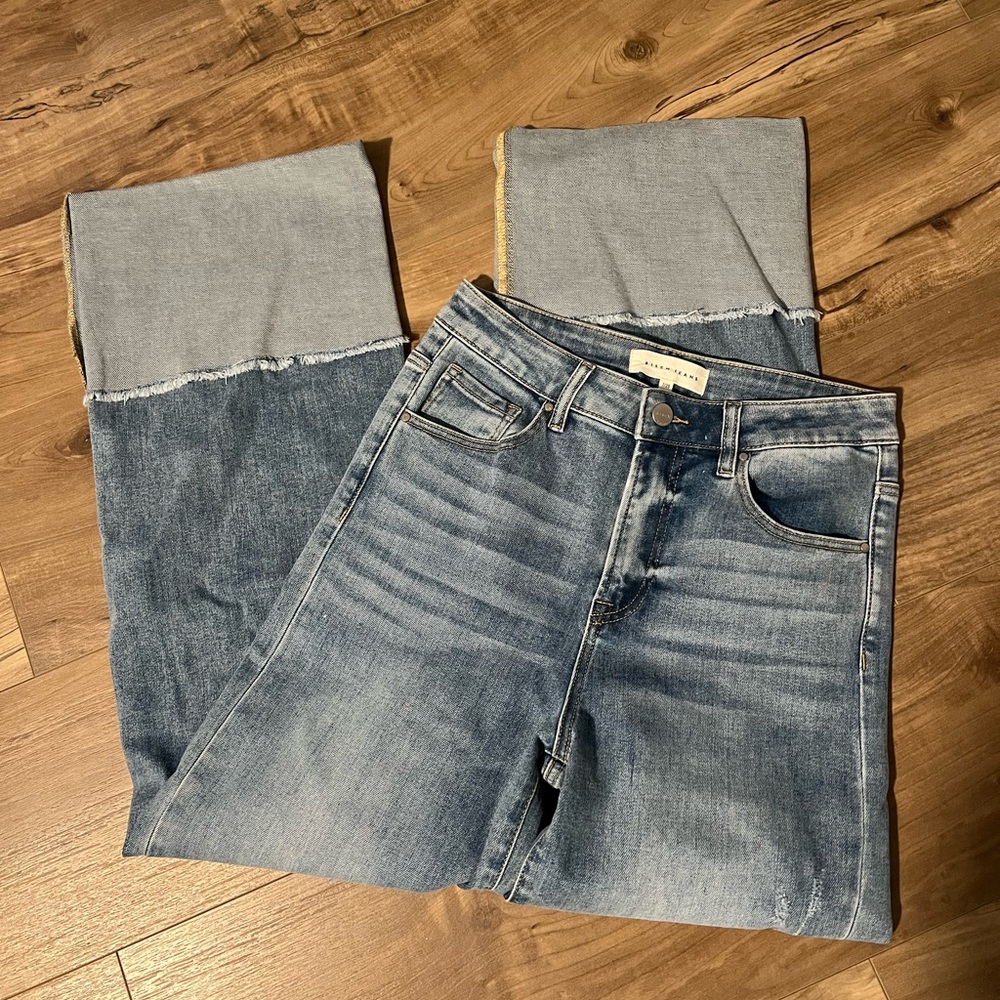 Risen High Rise Ankle Cuffed Wide Leg Jeans